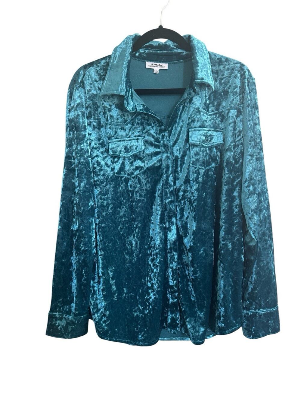 Back in the Saddle Womens Large Teal Western Velvet Collared Button Shirt #7145